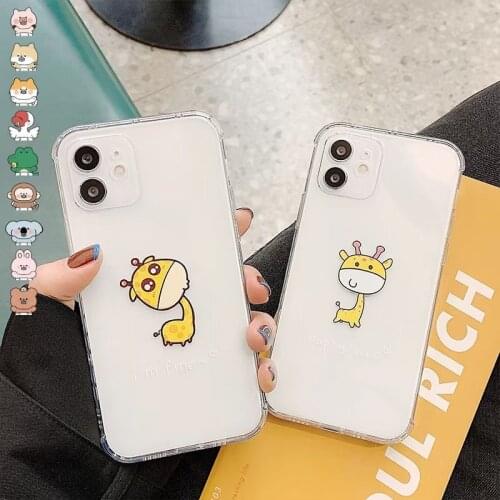 Cartoon Cute Animal Deer Phone Case for For iPhone 11 12 Mini Pro Max XS Max X XR 7 8 Plus Case Transparent Soft Tpu Back Cover