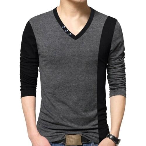BROWON Fashion New Arrival Men T-shirt Long Sleeve Fitness T-shirt Cotton Color Patchwork Teenagers Men Tops T Shirt