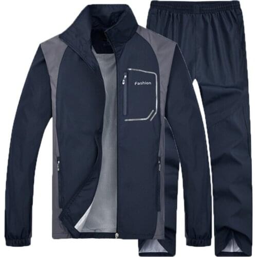 Men Tracksuit Two Piece Running Sets Casual Jacket+Pants 2PCS male`s Track Suit Sportswear Sweatsuits men Walking Clothing L-5XL