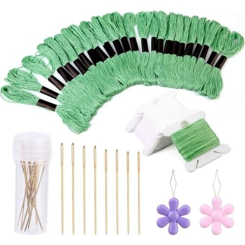 LMDZ 24Pcs Embroidery Thread Floss Set Including Plastic Floss Bobbins Needle Threader Hand Sewing Needle for Embroidery