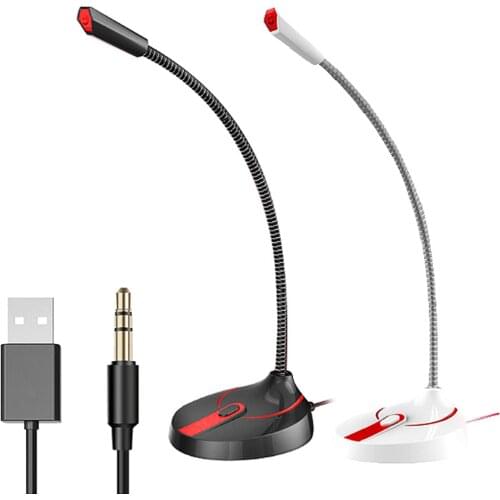 3.5mm USB Desktop Microphone PC Computer Mic Gaming Chatting Online Class USB Microphone Adjustable Drive Free Studio Microphone
