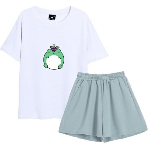 Kawaii Frog Printing Nightshirt Shirt Cotton Plus Size Women Pajama Set Cute Cartoon Short Sleeve Indoors and Outdoors Sleepwear