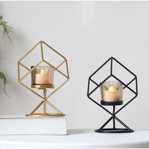 Nordic Golden Geometric Tealight Candlestick Creative Romantic Candlelight Dinner Table Decoration Party Home Table Ornaments