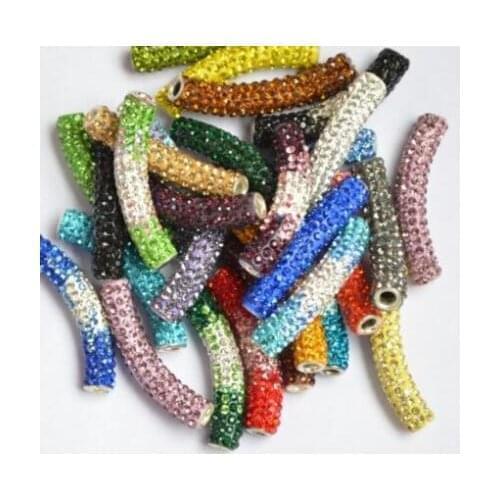 Hrt3site red mixed multi color long bending tube beads DIY micro pave bead for bracelet crystal