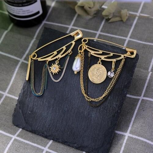 BALANBIU Punk Long Chain Tassel Charm Pendant Brooch For Women Crystal Evil Eye Star Queen Nameplate Acrylic Pearl Fashion Jewel