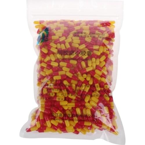 1000Pcs/Bag Red Yellow Gelatin Empty Capsules Hollow Gelatin Capsules Empty Pill Capsule Pill Cases Splitters