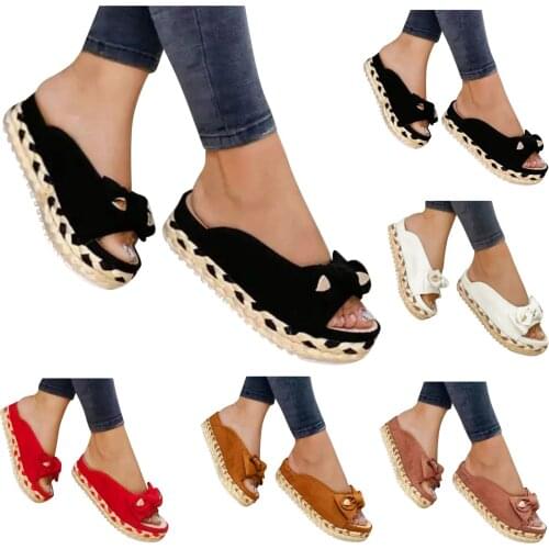 SAGACE Womens Summer Slip-On Flat Bow Beach Open Toe Beach Shoes Soft Stitching Footwear Breathable Sandals Weave Shoes