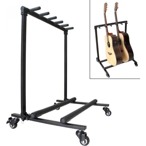 Removable Black Aluminum Alloy Floor Guitar Stand with Roller for Display 5pcs Acoustic Electric Guitar Bass