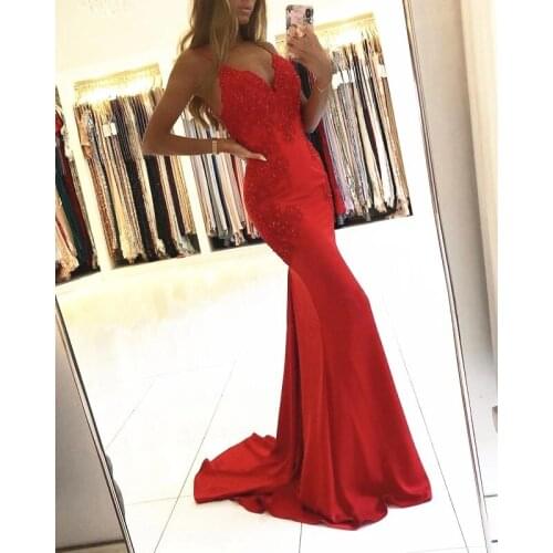 Chiffon Appliques Beaded Mermaid Prom Dresses Long 2021 V Neck Spaghetti Straps Backless Formal Evening Dress Robe De Soiree