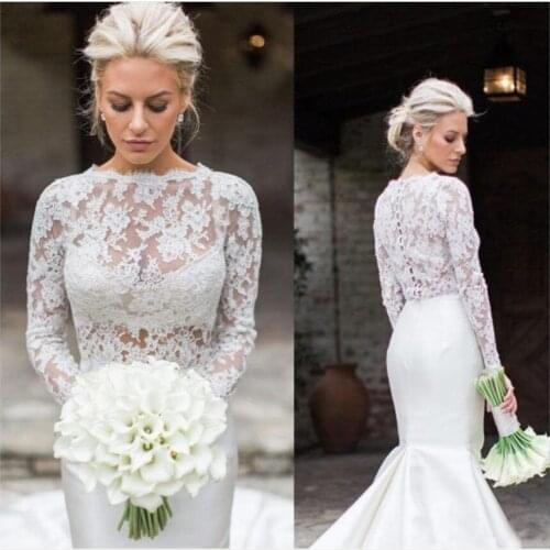 Long Sleeve Wedding Jacket White Ivory Bridal Bolero Jackets Wedding Top Lace Jewel Neck Wedding Wrap