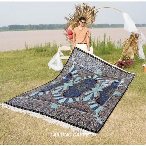 2x3m Turkish silk carpet for living room hand knotted blue oriental carpet (YWX135A)