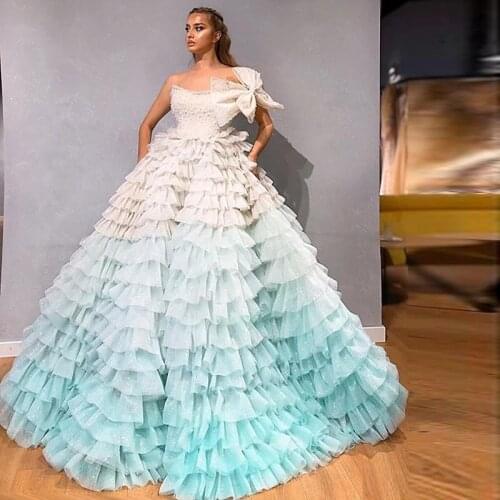 Gorgeous Dubai Party Dresses Beaded Ruffles vestido de festa longo Custom Made Prom Evening Prom Gowns Bow abendkleider