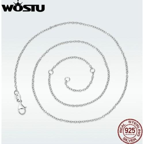 WOSTU 45cm Real 925 Sterling Silver Long Chain Necklaces Fit Beads Charm Pendants For Women Luxury S925 Jewelry Gift DXA009