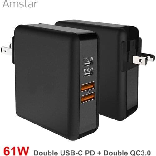 Amstar 61W USB C Charger Dual Type C Quick Charge 4.0 3.0 QC PD3.0 PD USB-C Fast USB Charger for MacBook Pro Air iPhone Samsung