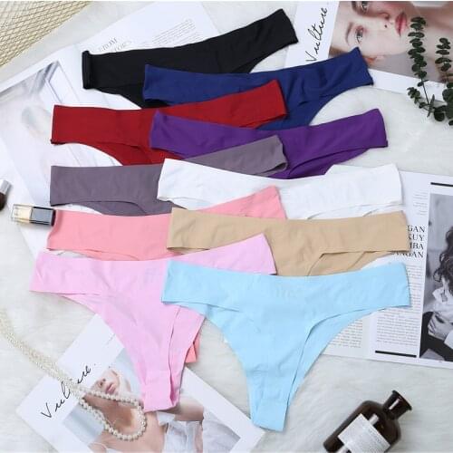 Ice Silk Seamless Sexy Panties for Women G-String Solid Female Thong Low Waist Ladies Bikini Underwear Cotton Crotch Lingerie