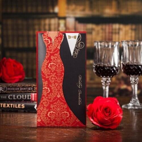 100pcs Red Luxury 3D Church Wedding Invitations Cards Card Invitation Wedding Decorations Chinese Style Invitation Cards