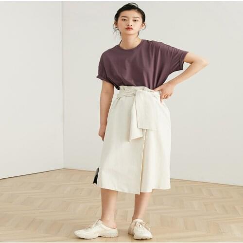 2021 Summer Spring Summer Women Casual Beige Bow Skirt Saia Plus size