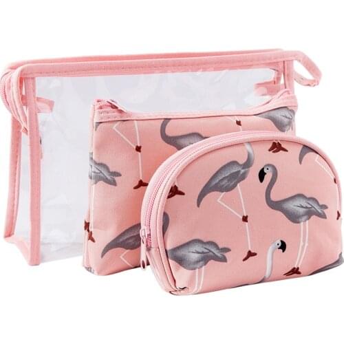3Pcs/packet Outdoor Travel Cosmetic Bag Organizer Make-Up Bag Toiletry Pouch Wash Pouch Flamingo Print Organizer Storage New