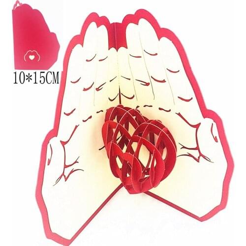 Handmade Laser Cut Love In The Palm 3D Pop Up Greeting Cards With Envelopes Post Card for Valentine' Day Party Wedding Supplies