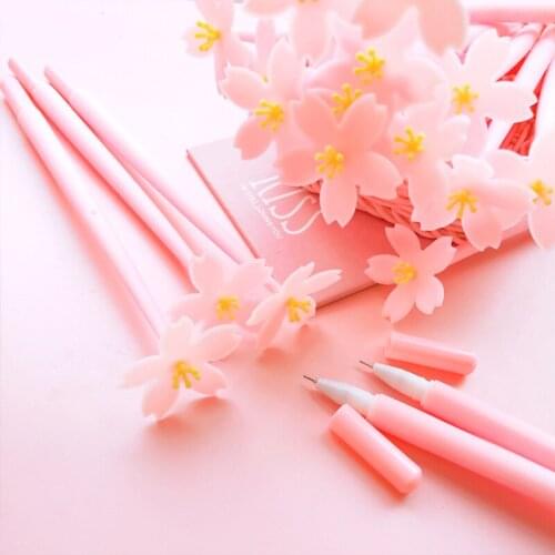 48pcs/pack Creative Japanese flower sakura cherry blossom Soft Silicone Korean Stationery Student Black ink Signature Gel Pen