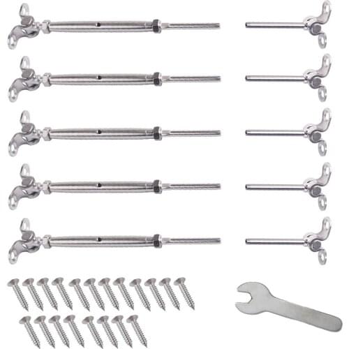 5 Pairs 180 Degree Adjustable 316 Stainless Steel Cable Railing Kit Threaded Swage Stud and Stemball Swage Fitting Marine Grade