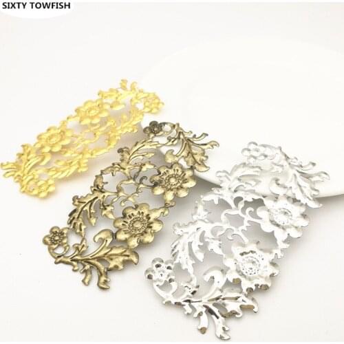 3 pcs/lot 43*87mm Gold color/Antique bronze Metal Filigree Big Flower Slice Charms base Setting Jewelry DIY Components B19034