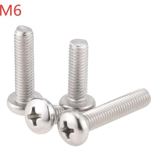 5PCS M6x8 10 20 30 40 50 DIN7985 GB818 304 Stainless Steel Cross Recessed Pan Head Screws Phillips Screws M6*8 M6*40 M6*50