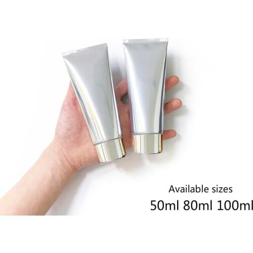 50ml 80ml 100ml Aluminum Plastic Cosmetic Bottle Empty Silver Squeeze Tube Makeup Lotion Cream Container 20pcs Free Shipping