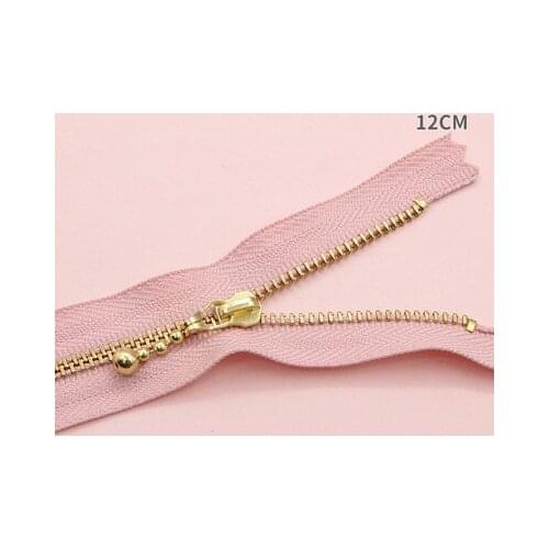 Free shipping 10pcs/lot Pink 12cm gold teeth zipper metal zipper water head diy craft bag zipper closed end zipper