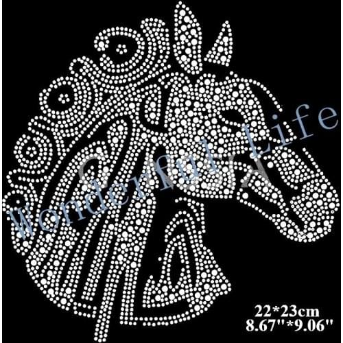 Free Shipping Shiny horse head pattern heat transfer rhinestone for embellishment Hotfix rhinestone accessories