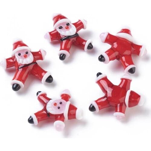 Pandahall 2pc Handmade Lampwork Beads Christmas Beads Santa Claus Shape for Jewelry DIY Findings Christmas Tree Home Decorations