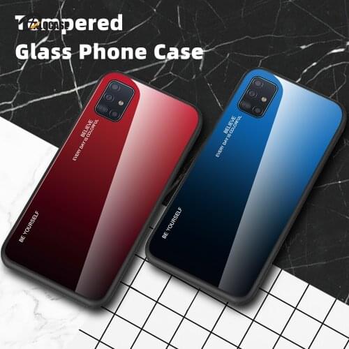 Tempered Glass Cases For Samsung Galaxy A51 Case A51 A71 A515 A715 Back Gradient Color Bumper on For Samsung A51 A71 2019 Case