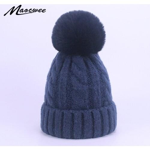 Children Hat False Fur Pom Pom Hats Winter Hat Men Skullies Beanies Women Warm Cap Fur Beanie Hats Girls Boys Elasticity