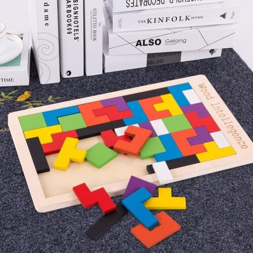 Baby Wooden Tetris Puzzles Toys High Quality Jigsaw Board Kids Children Magination Intellectual Educational Toys For Child Gift