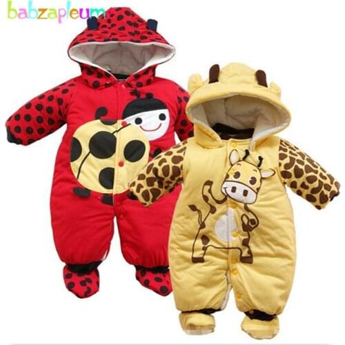 0-9Months/Autumn Winter Newborn Clothes Cartoon Cute Hooded Thicker Warm Baby Jumpsuit Boys Girls Rompers Infant Clothing BC1225