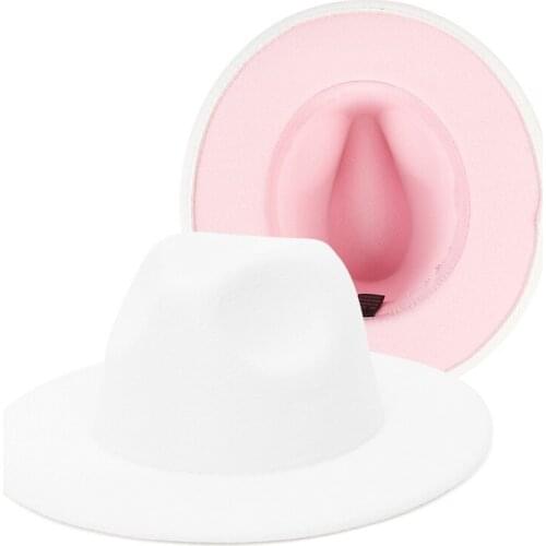 Two-color Patchwork Fedora Hats For Women Fashion Wide Brim Jazz Hat Top Vintage Wedding Party Cap Personality