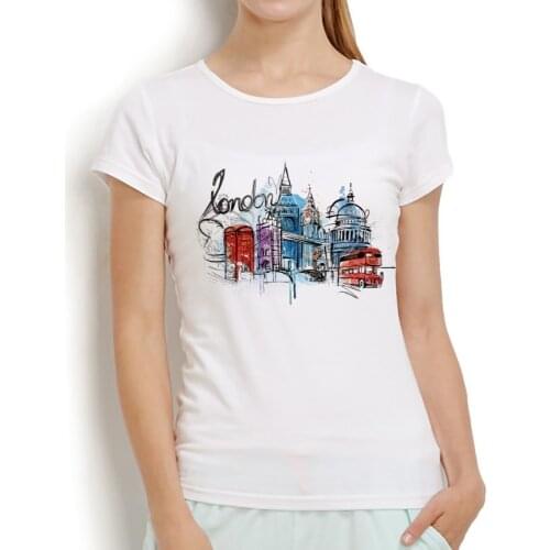 London city The National Gallery watercolor drawing no glue print t shirt femme new white short sleeve casual women tshirt