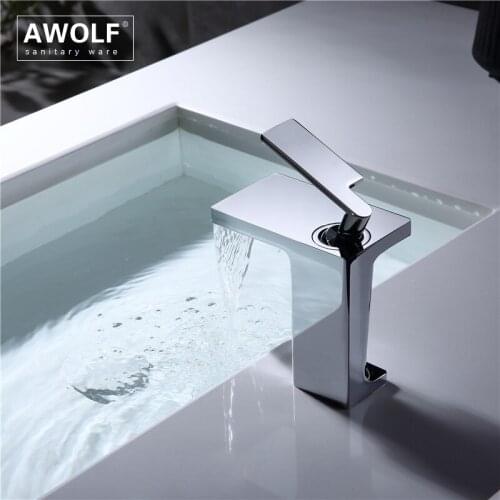 Chrome Polishing Bathroom Basin Sink Faucet Solid Brass Waterfall Deck Mounted Matt Black Hot And Cold Mixer Tap ML8124