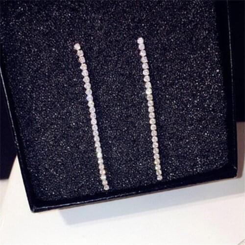 Personality Simple And Shiny Rhinestone Ladies Earrings Jewelry Fashion Small Fresh Temperament Long Crystal Ear Nail Earfall