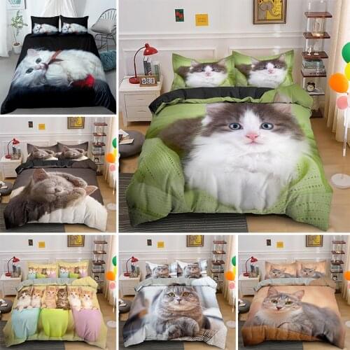 3D Cat Duvet Cover Single Queen King Size Cute Animal Luxury Bedding Set For Kids Adult Gift Home Textiles