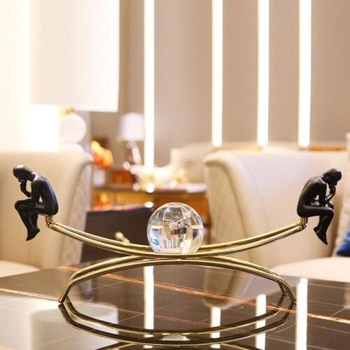 CREATIVE DESK METAL CRYSTAL BALL SCULPTURE CRAFTS HOME LIVINGROOM TABLE PEOPLE STATUE FIGURINES DECORATION OFFICE ACCESSORIES