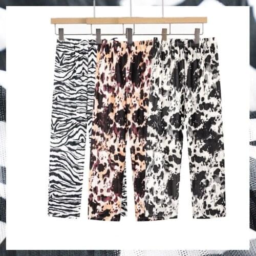 Summer Rayon Home Wear Zebra Pattern Pajama Bottoms Elastic Waist Night Pants Women Sleepwear Loose Large Size Closing Trousers
