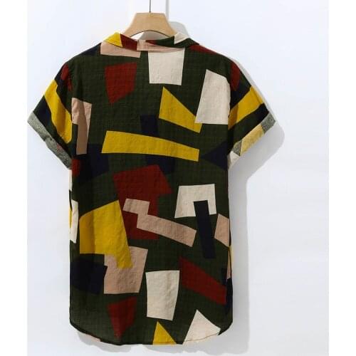 Male Shirts Button Down Short Sleeve Shirts Blouse Shirts Hawaiian Yellow Summer Plus Size Dress Shirts Cotton Camisa Masculina