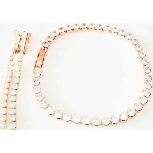 Office Jewelry Set Round Stone Clear Cubic Zircon Earrings/Bracelets Sets Rose 585 Gold Color Fashion Jewelry Sets