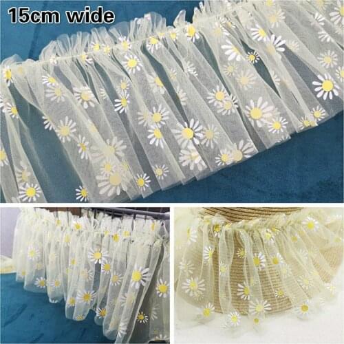 New Mesh Gauze Printing Wrinkle Widening Lace DIY Ladies Childrens Clothing Fabric Fluffy Cake Skirt Dress Collar Cuffs Trim