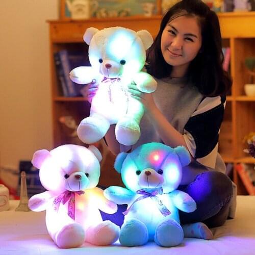 New LED Glowing Bear Plush Toy Luminous Lighting Stuffed Bowknot Bear Doll for Kids Adult-30
