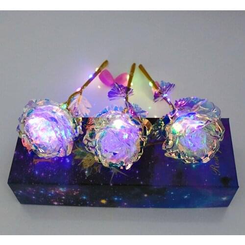 24K Foil Plated Gold Rose Flowers Glaxy Box Birthday Valentine Mothers Day Gift Lasts Forever Love Wedding Decor Lighting Roses