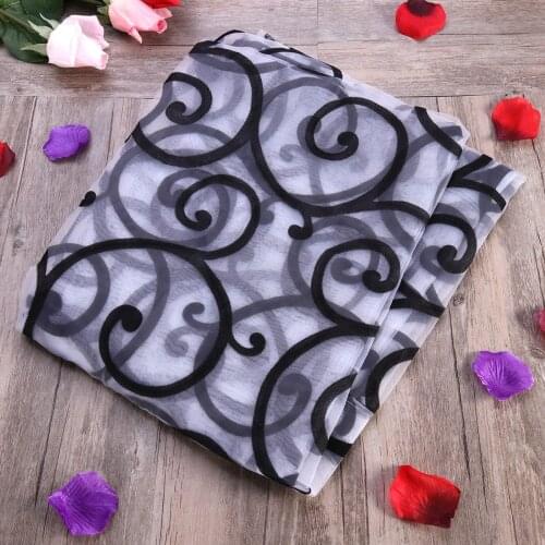 Transparent Tulle Window Sheer Window Screen Rod Pocket Voile Curtains With Big Hooks Pattern Home Decor 100x200cm (Black)