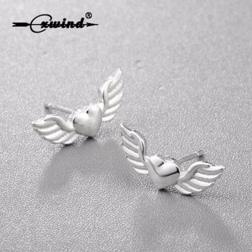Lovely Heart Angle Wing Earrings Tiny Heart Stud Earring for Women Fashion Wedding Party Jewelry Accessories brincos