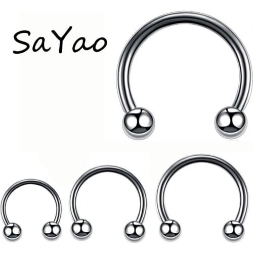 SaYao 2 Pieces 14mm Diameter ball Stainless Steel Circular Barbell Horseshoe Nose Ring Lip Rings Body Piercing Jewelry